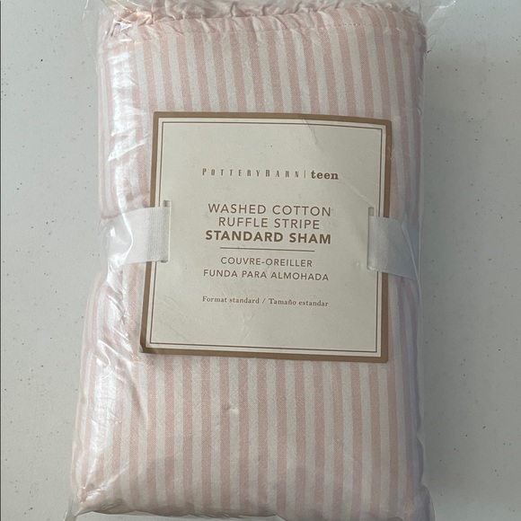 Pottery Barn Teen Washed Cotton Ruffle Stripe Standard Sham Powdered Blush Pink - Picture 2 of 4